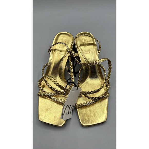 Zara Gold Braided Strap Sandals - Picture 4 of 8